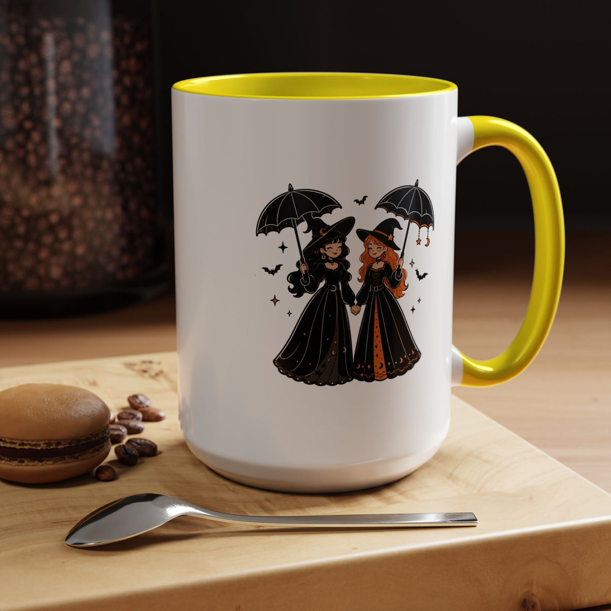 Witch Best Friends Mug, Gothic Halloween Black Accent Coffee Cup, Cute Matching Costume Gift for Bestie, Sister, Girlfriend or Partner