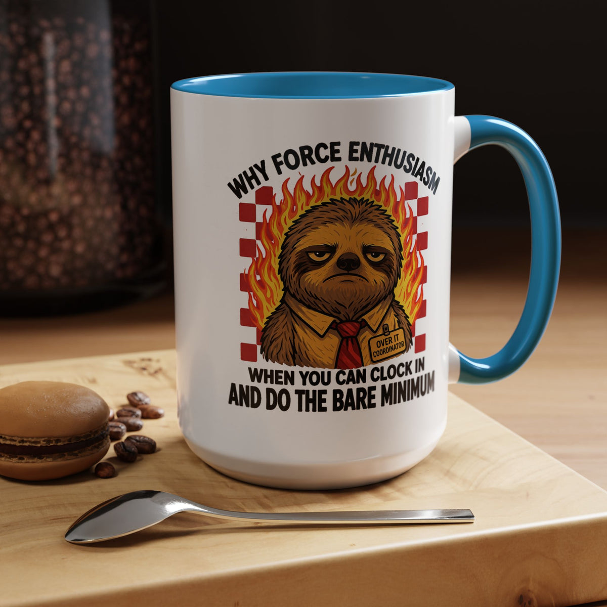 Why Force Enthusiasm When You Can Clock In And Do The Bare Minimum Coffee Mug, Funny Sloth Office Joke Gift for Coworkers, Sarcastic Ceramic Tea Cup with Pink Handle