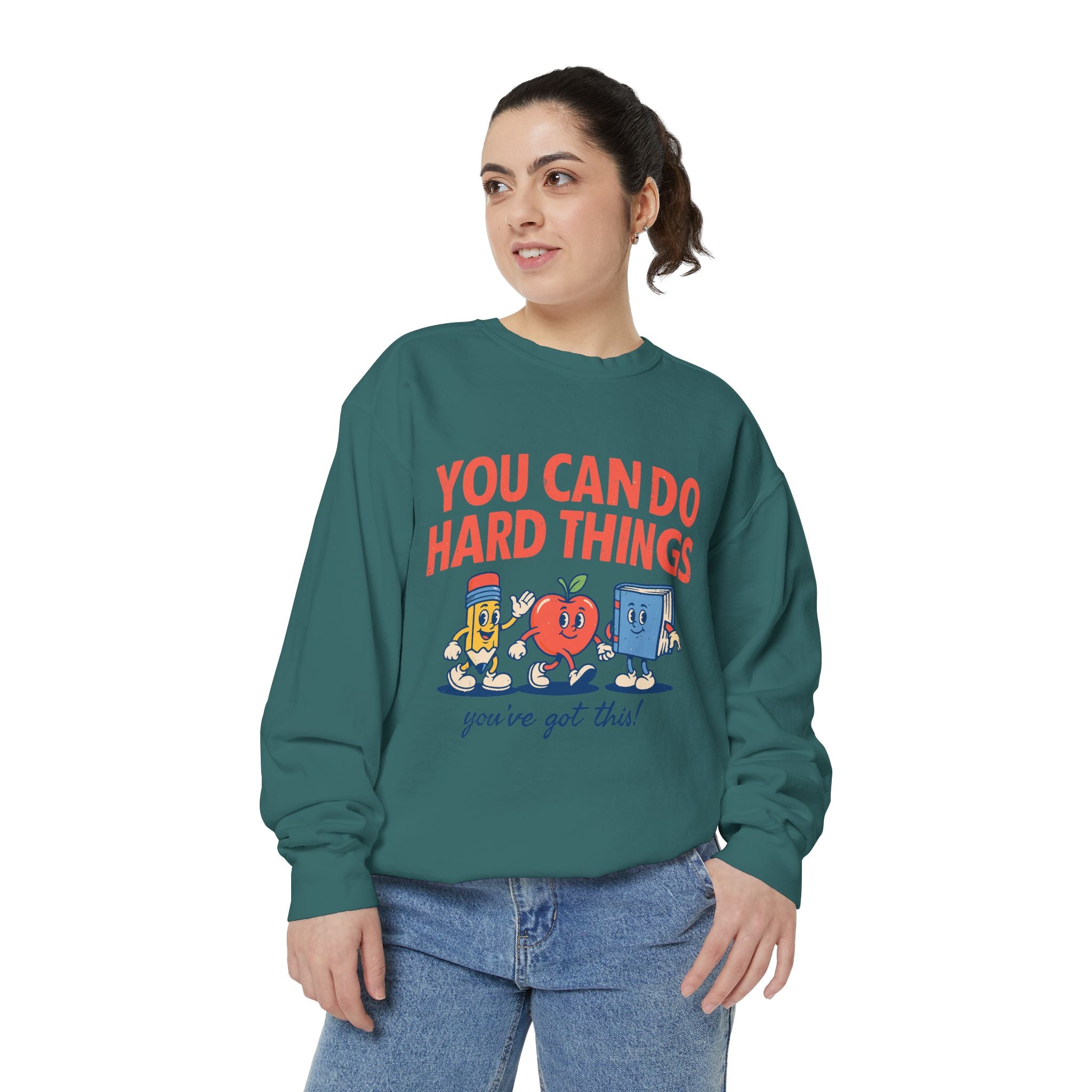 You Can Do Hard Things Teacher Sweatshirt, Motivational School Graphic Crewneck, Positive Classroom Gift for Educators