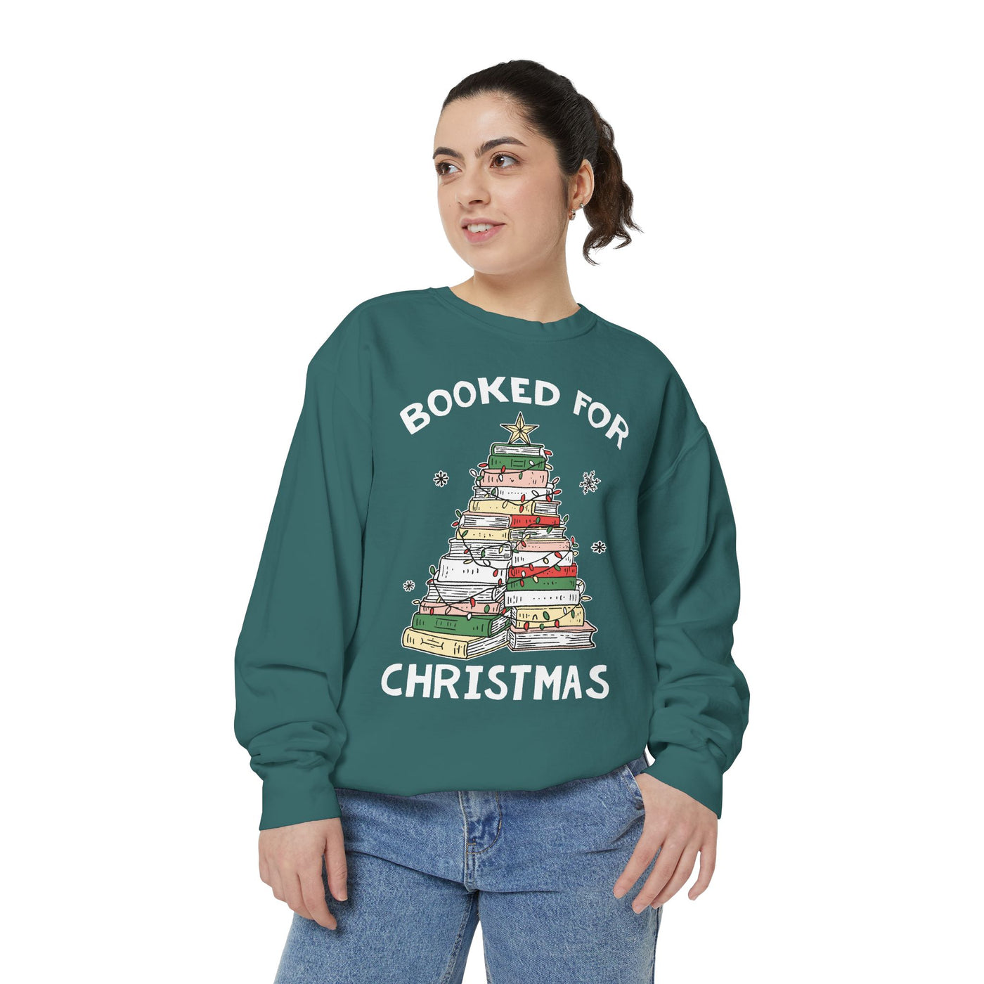 Booked for Christmas Sweatshirt, Book Lover Holiday Crewneck, Christmas Tree Books Pullover, Cozy Reading Gift for Librarian or Bookworm