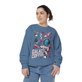 Galactic Coffee Comfort Colors Sweatshirt, Funny Alien Coffee Lover Shirt, Space Nerd Sweatshirt, Sci Fi Gift for Coffee Fans