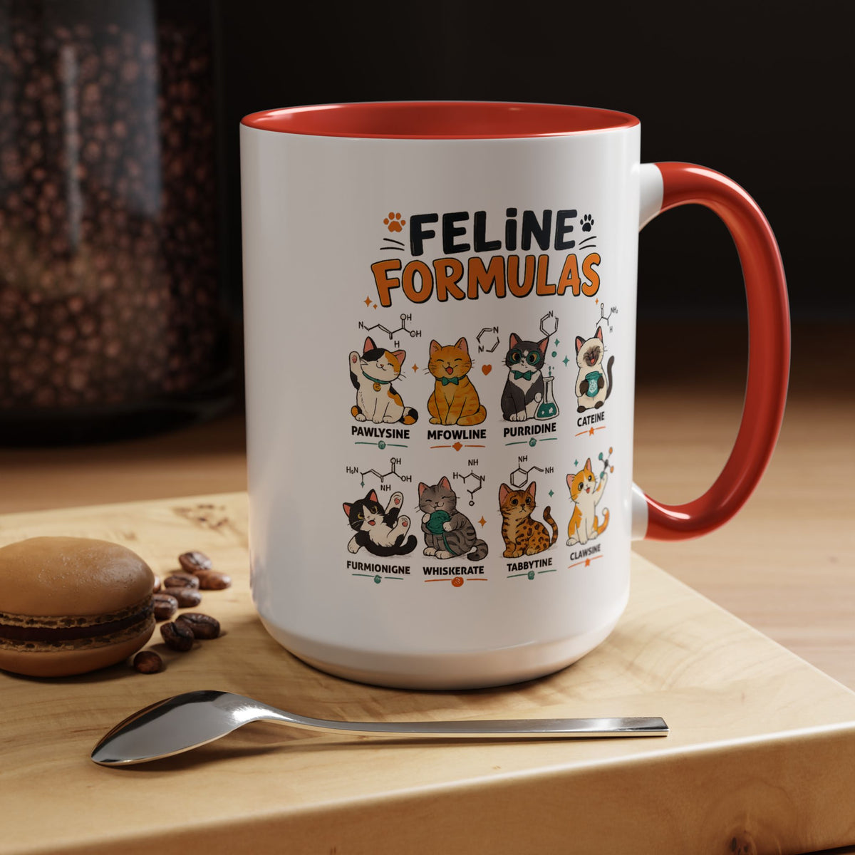 Funny Cat Science Coffee Mug, Feline Formulas Cat Lover Mug, Chemistry Cat Gift, Nerdy Cat Mom Cup for Scientists & Students