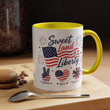 Sweet Land of Liberty Coffee Mug, Patriotic Fourth of July Mug, American Flag Heart Freedom Cup, USA Pride Gift for Women