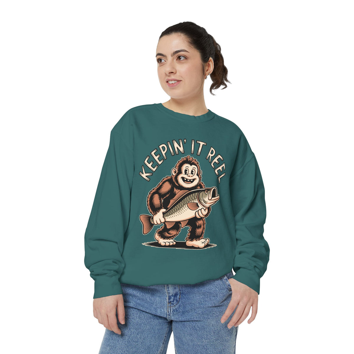 Keepin It Reel Comfort Colors Sweatshirt, Funny Fishing Sweatshirt, Bigfoot Fishing Shirt, Fisherman Gift for Men and Women