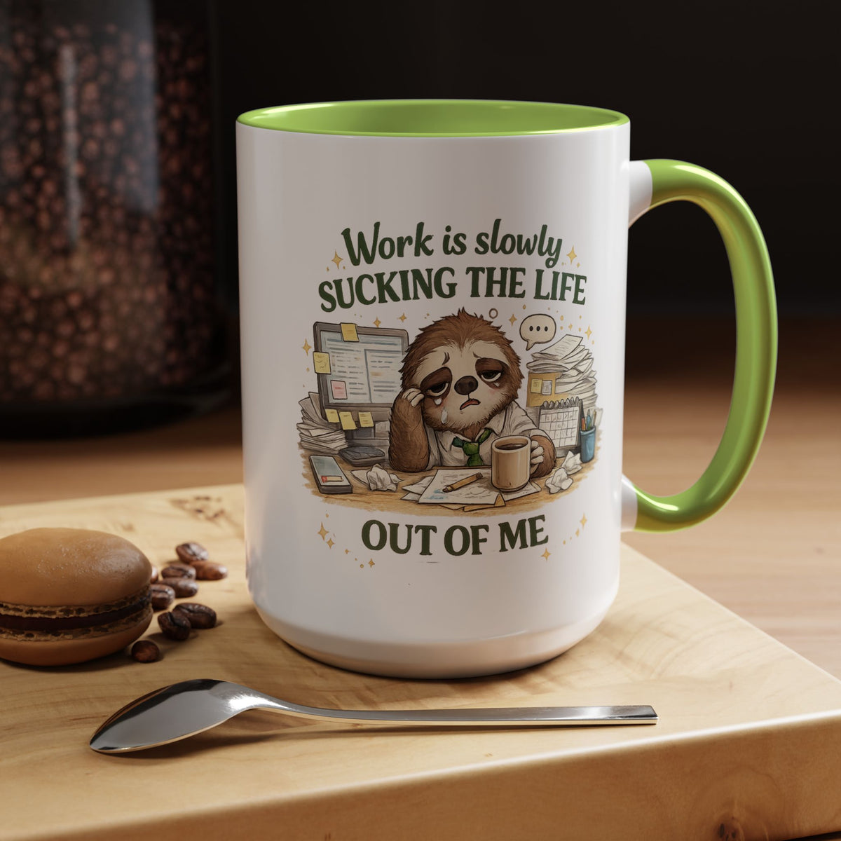 Work Is Slowly Sucking The Life Out Of Me Coffee Mug, Funny Sloth Office Joke Gift for Coworkers, Sarcastic Ceramic Tea Cup with Black Handle