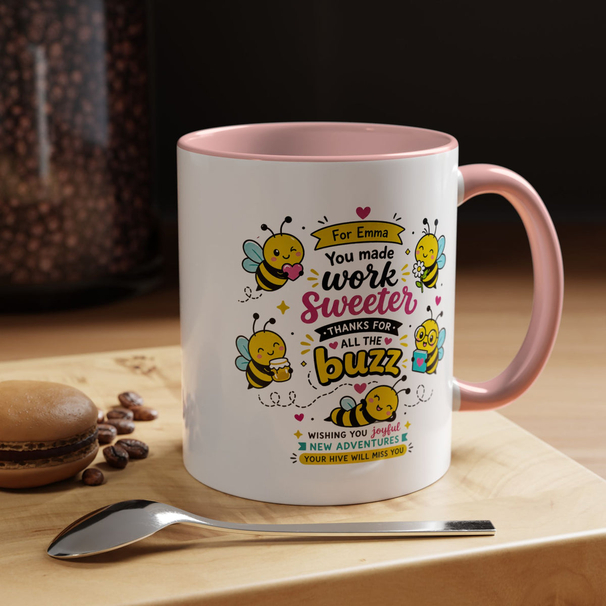 Personalized Coworker Farewell Mug with Name, You Made Work Sweeter Coffee Cup, Leaving Gift from Team, New Job Bee Office Keepsake