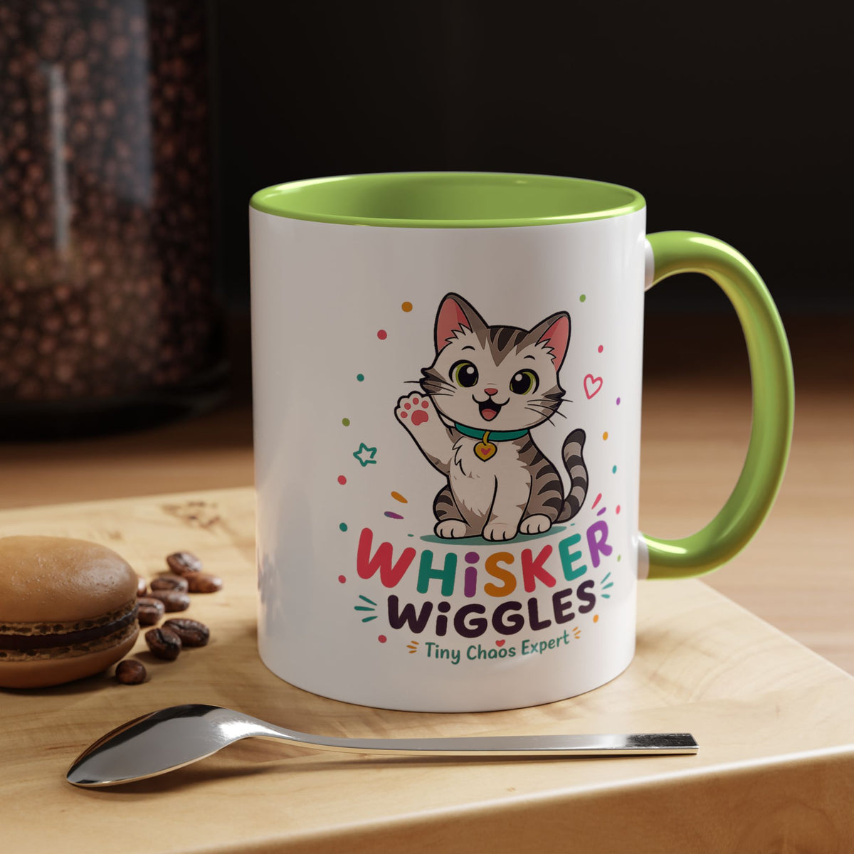 Cute Cat Lover Mug, Personalized Cat Name Coffee Cup, Whisker Wiggles Cat Mom Gift, Funny Kitty Mug for Pet Owners and Cat Lovers