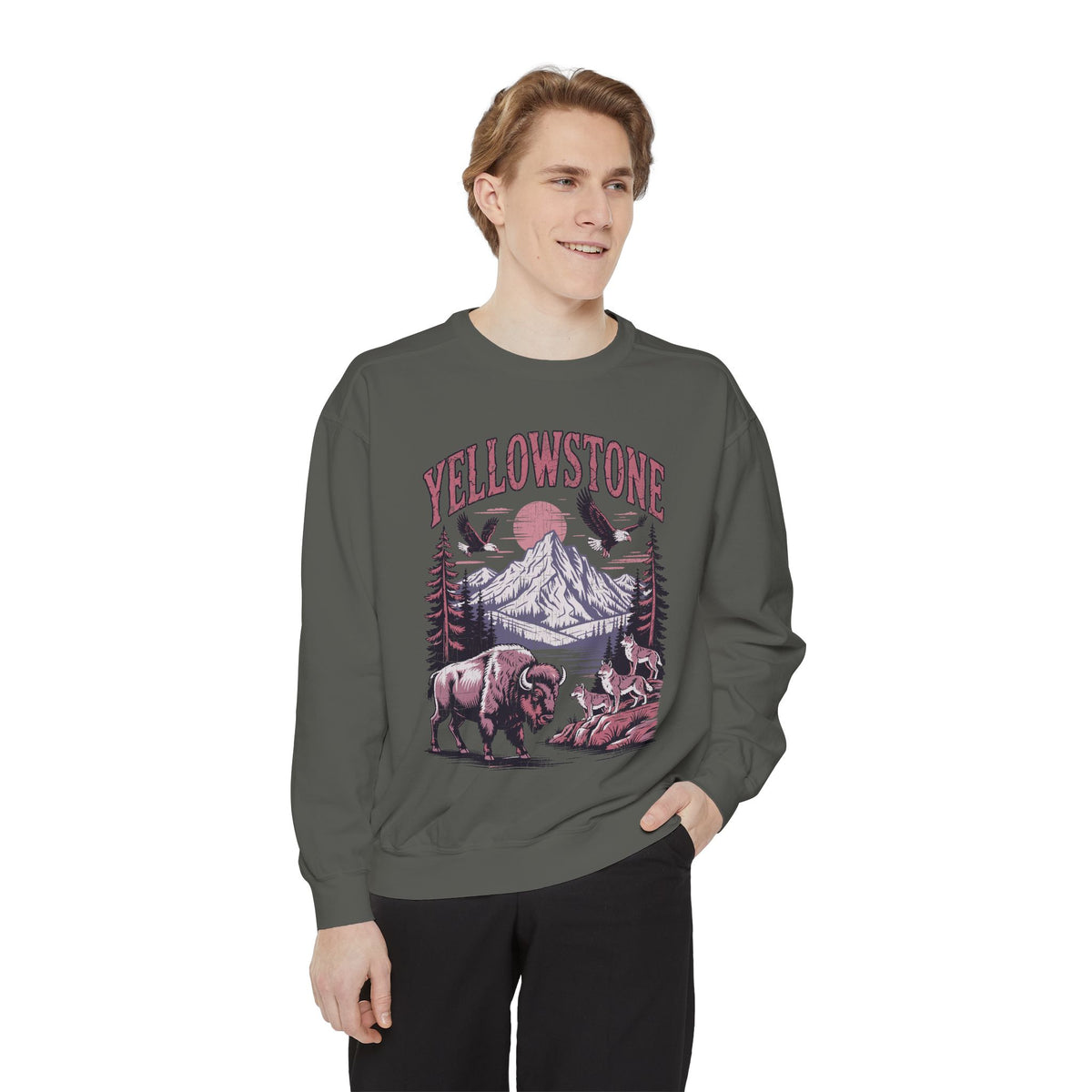 Yellowstone Wildlife Sweatshirt, Bison Wolf Eagle Mountain Crewneck, National Park Lover Gift, Western Nature Graphic Cozy Pullover