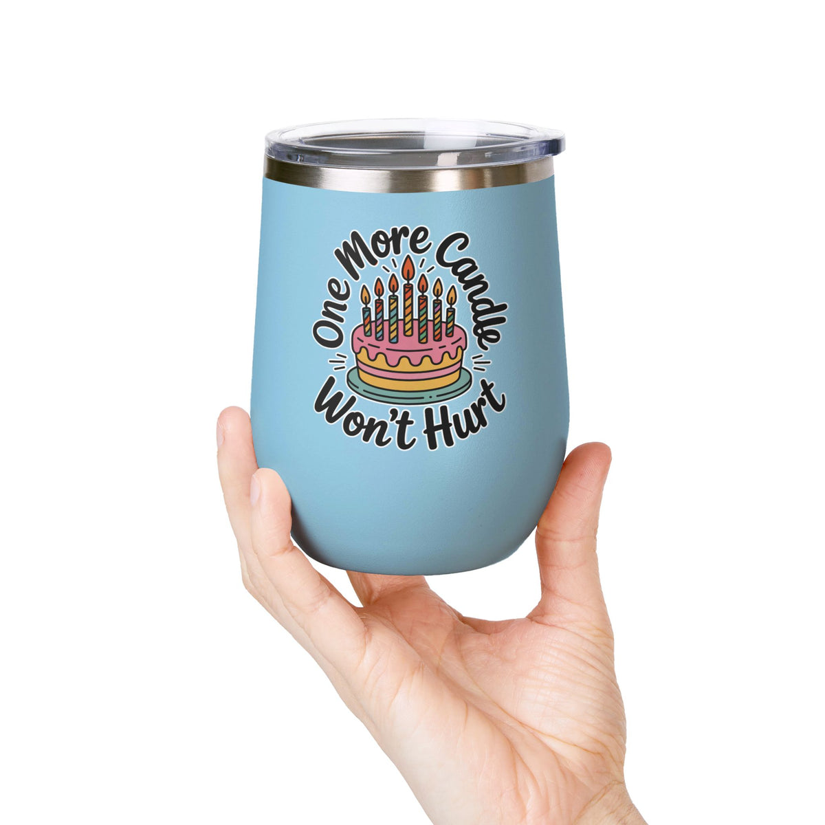 Funny Birthday Wine Tumbler, One More Candle Won't Hurt Cake Design, Getting Older Gift for a Best Friend or Coworker Who Loves a Laugh