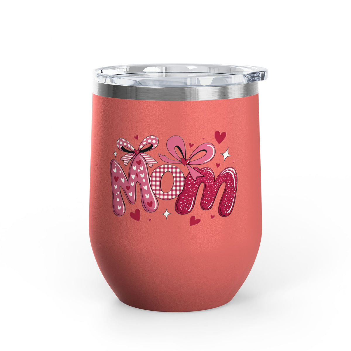 Mom Wine Tumbler, Mother's Day Gift for Mom, Pink Bow Drinkware, Mom Gift from Daughter, Personalized Style, Cute Wine Cup for Her