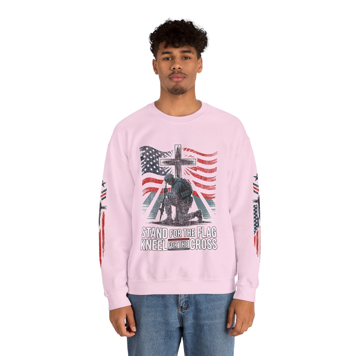 Stand for the Flag Kneel for the Cross Sweatshirt, Patriotic Christian Crewneck, American Flag Pullover, Faith Gift, Fourth of July Top