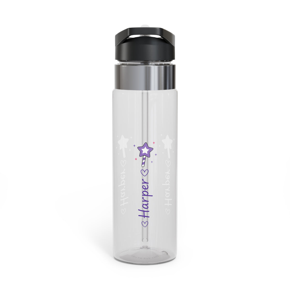 Personalized Transparent Water Bottle for Girls, Cute Star Wand Design, Custom Name Water Bottle, School Gift, Back to School Gift