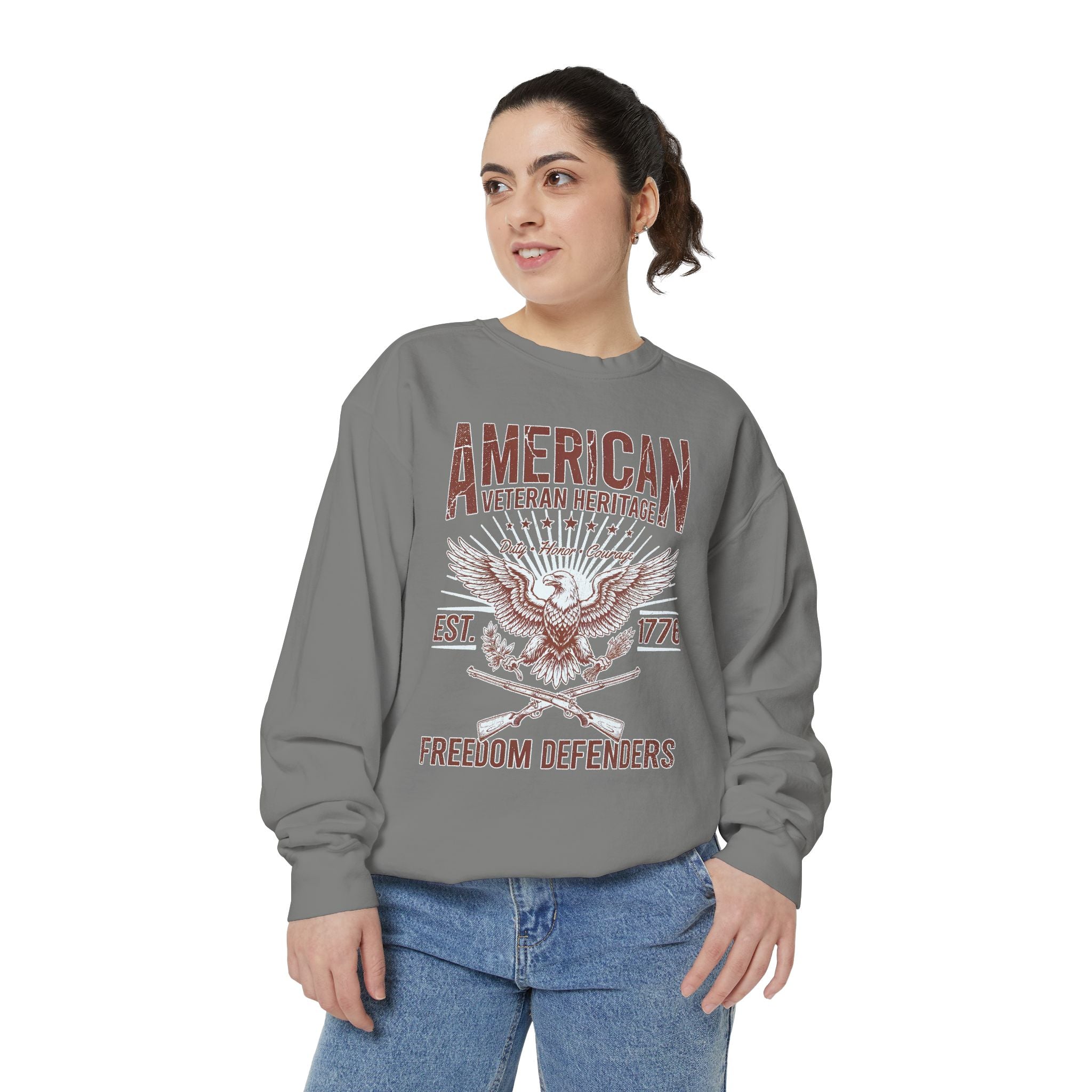 American Veteran Heritage Sweatshirt, Freedom Defenders Crewneck, Patriotic Eagle Gift, Veterans Day or Military Retirement Pullover