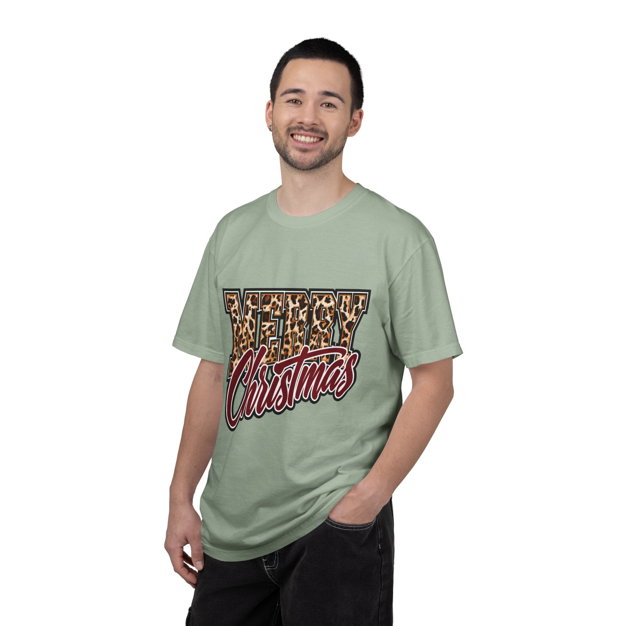 Merry Christmas Leopard Print Shirt, Trendy Holiday T-Shirt, Cheetah Lettering Xmas Tee, Festive Gift for Women, Mom, Teacher or Friend