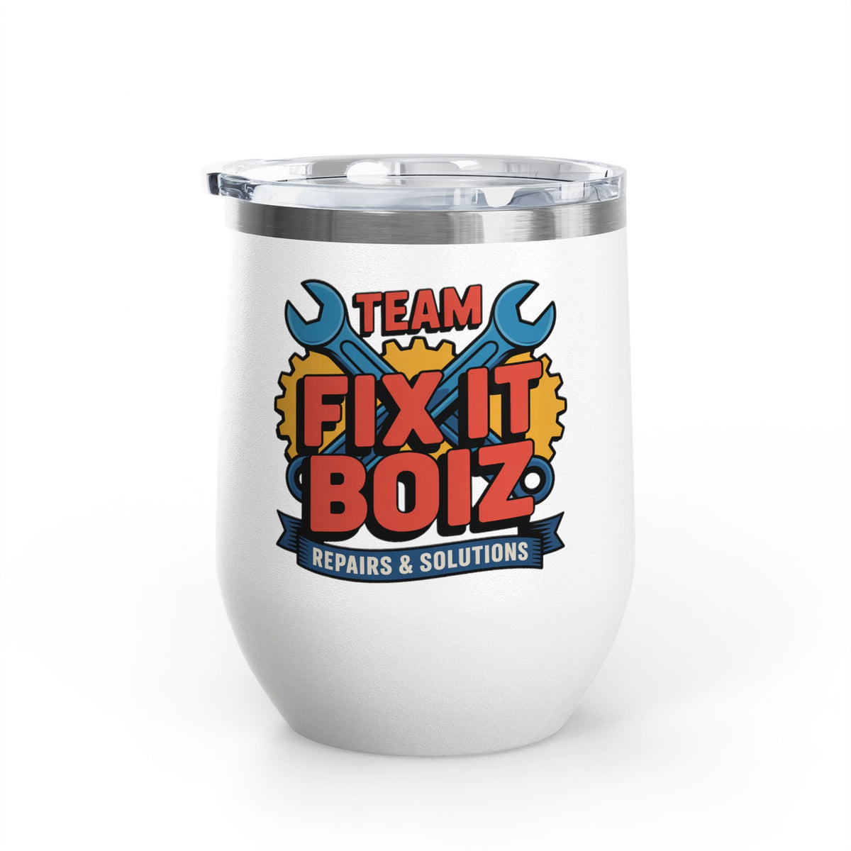 Mechanic Wine Tumbler, Team Fix It Boiz Wrench and Gear Design, Handyman Gift for Dad or a Repair Crew Coworker, Off Duty Workshop Drinkware