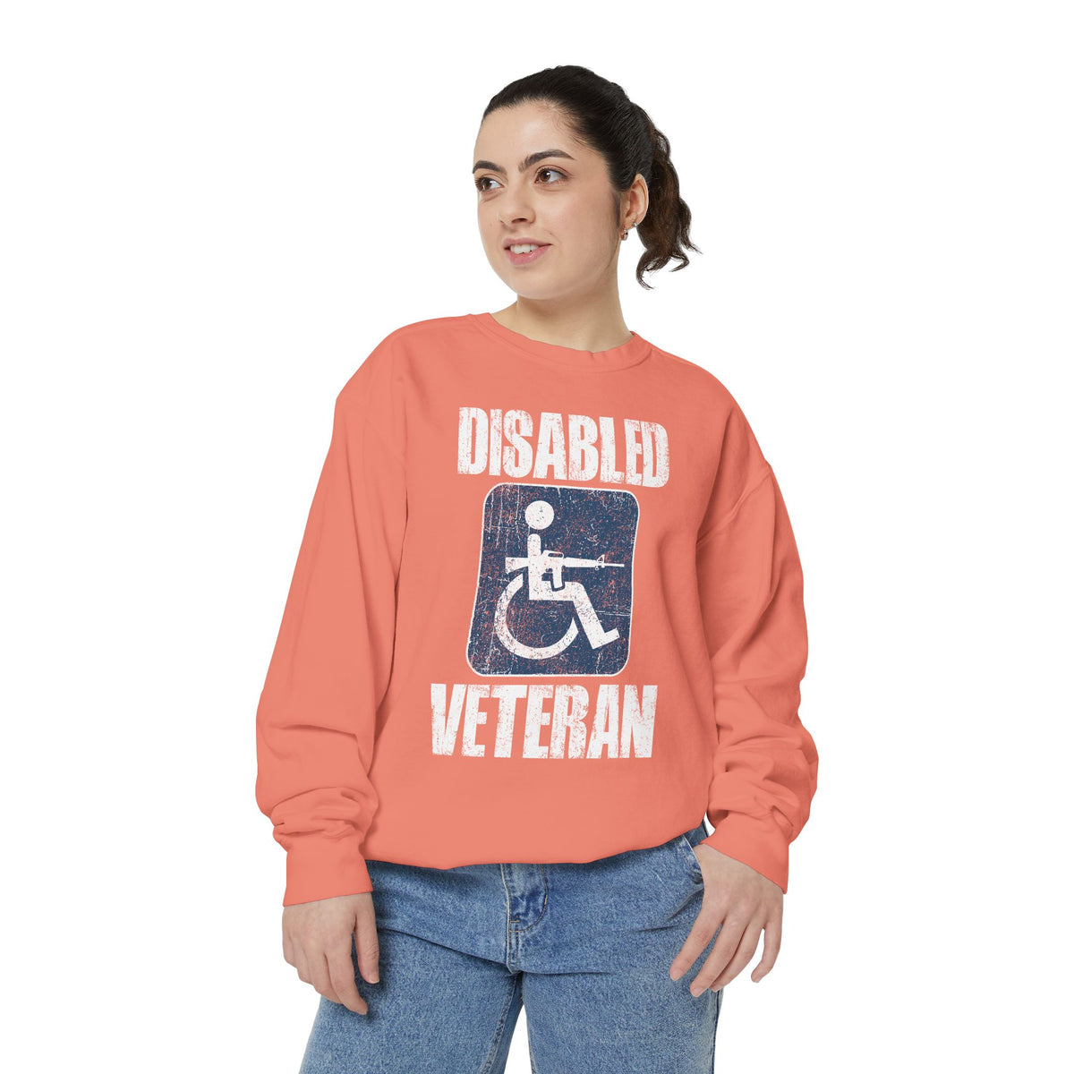 Disabled Veteran Sweatshirt, Distressed Wheelchair and Rifle Graphic, Military Service Pride, Veterans Day Gift and Everyday Casual Wear