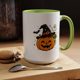 Cute Pumpkin Halloween Mug, Smiling Jack O Lantern Black Accent Coffee Cup, Cute Friendly Ghost Gift for Kids, Teachers or Fall Lovers