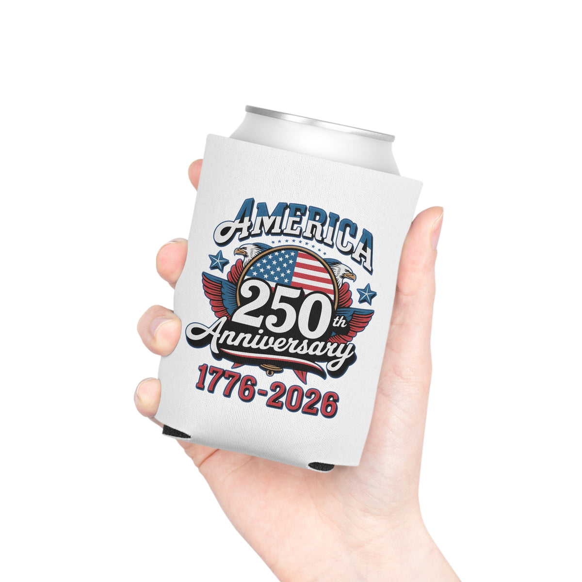 America 250th Anniversary Can Cooler, Patriotic Beer Can Holder, USA 1776 to 2026 Drink Cozy, 4th of July Gift, American Pride Party Favor