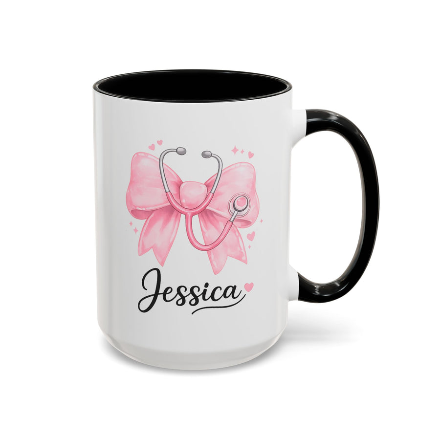 Personalized Nurse Mug, Custom Nurse Name Coffee Mug, Pink Stethoscope Gift, RN Appreciation Gift, Nurse Graduation Cup