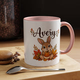 Personalized Bunny Mug with Name, Autumn Rabbit Coffee Cup, Cute Fall Woodland Gift for Daughter, Easter Basket or Birthday Keepsake