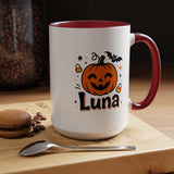 Personalized Halloween Name Mug, Custom Luna Pumpkin Coffee Cup, Cute Kids Trick or Treat Gift, Fall Birthday Present for Little Girl