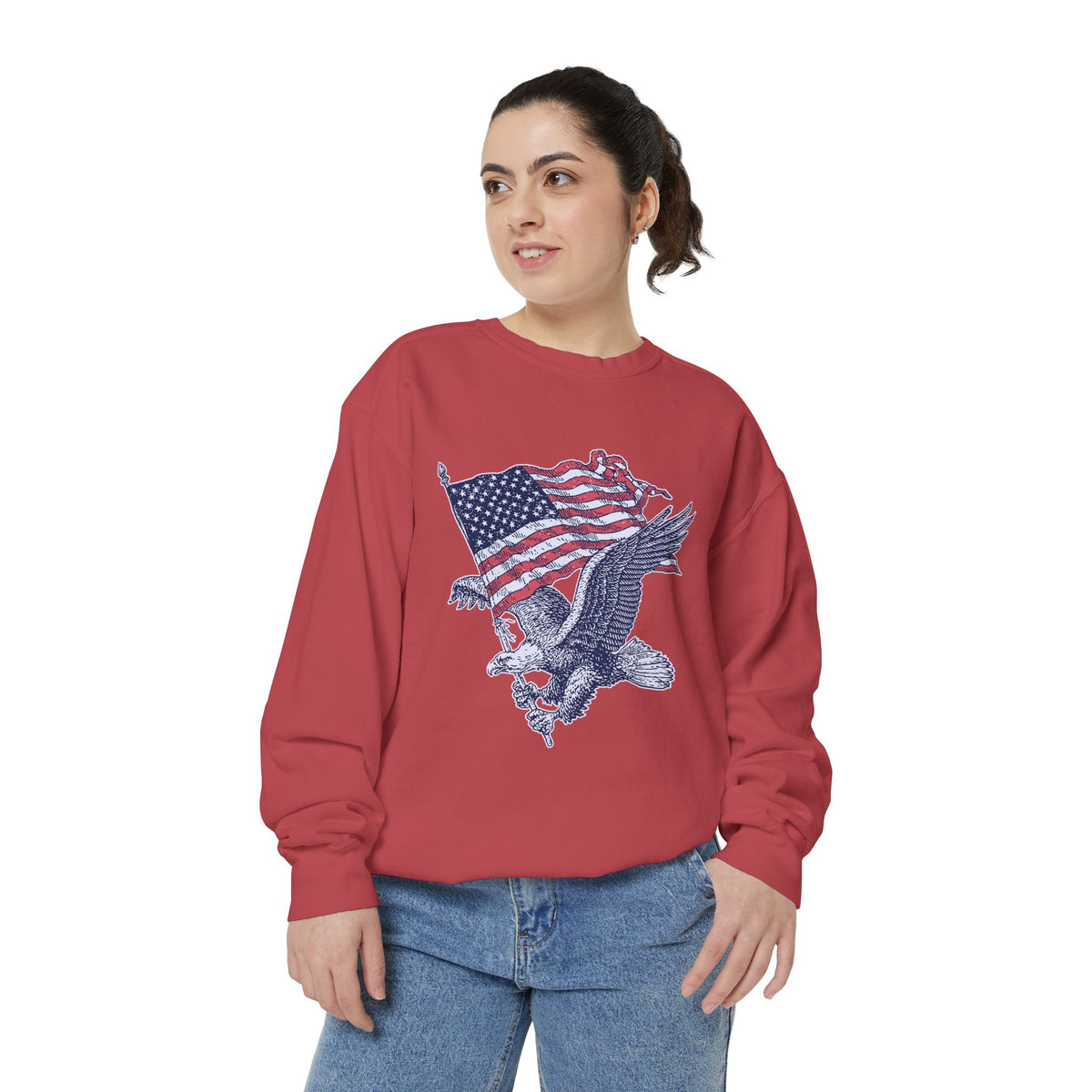 Bald Eagle American Flag Sweatshirt, Retro Patriotic Graphic, Gift for USA Pride Fans, Fourth of July Celebrations and Everyday Clothing