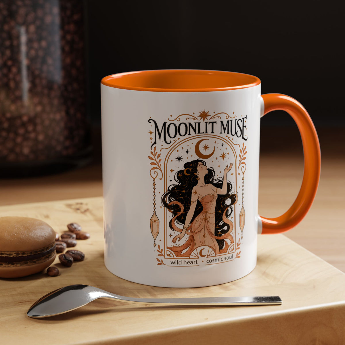 Moonlit Muse Coffee Mug, Celestial Goddess Art Mug, Mystic Moon Aesthetic Cup, Boho Spiritual Gift for Women, Cosmic Soul Coffee Mug