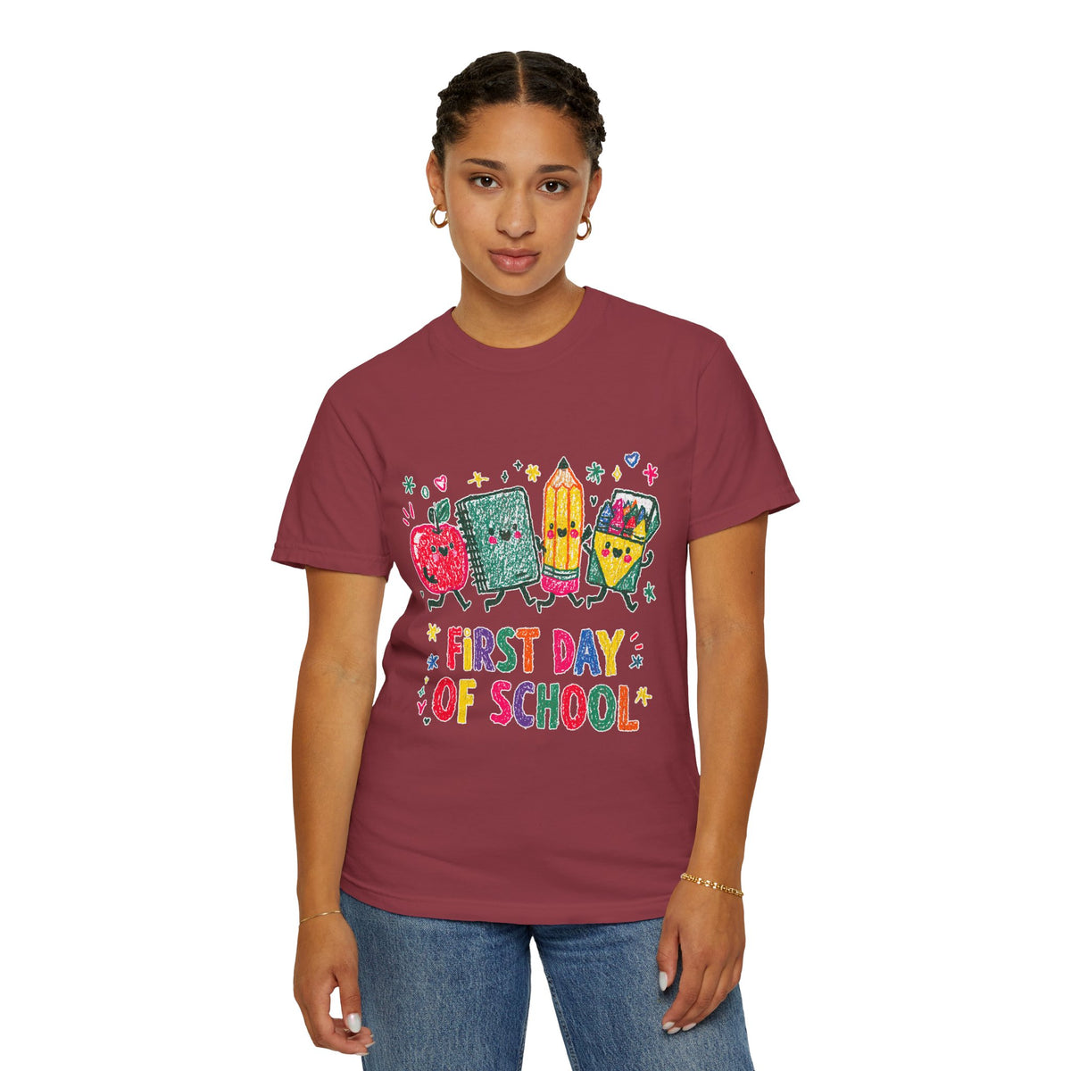 First Day of School T-Shirt, Colorful School Supplies Graphic Tee, Cute Teacher Outfit, Student Back to Class Gift, Classroom Shirt