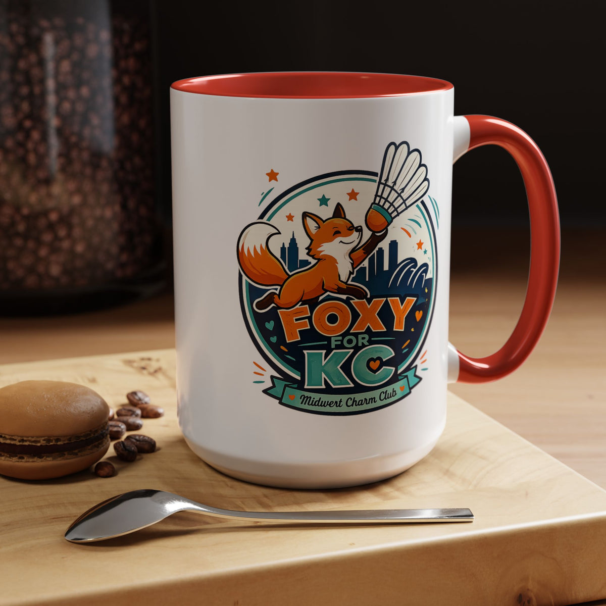 Kansas City Badminton Mug, Foxy for KC Coffee Cup, Funny Shuttlecock Lover Gift, KC Sports Fan Mug, Badminton Player Present