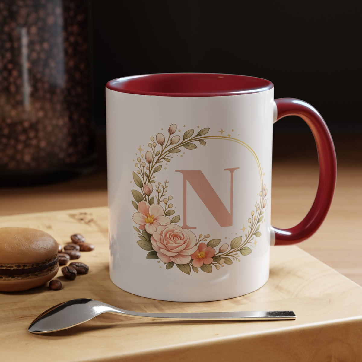 Personalized Floral Monogram Mug, Custom Initial Coffee Mug for Women, Botanical Letter Cup, Bridesmaid Gift, Birthday Gift for Her