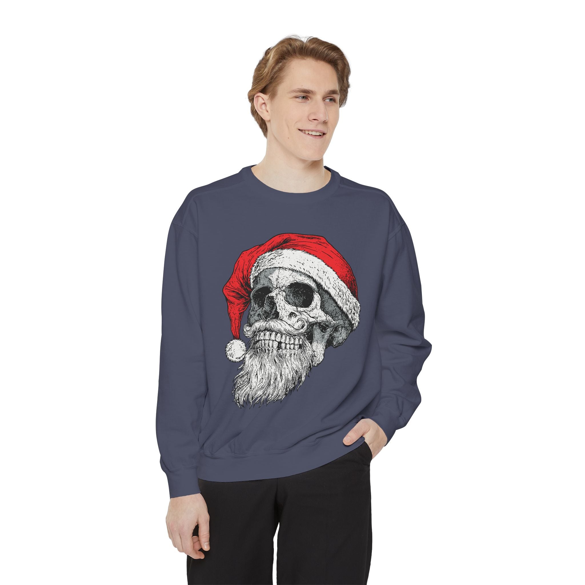 Skull Santa Sweatshirt, Gothic Christmas Crewneck, Creepy Holiday Skeleton Pullover, Alternative Xmas Gift for Metalhead or Horror Fan