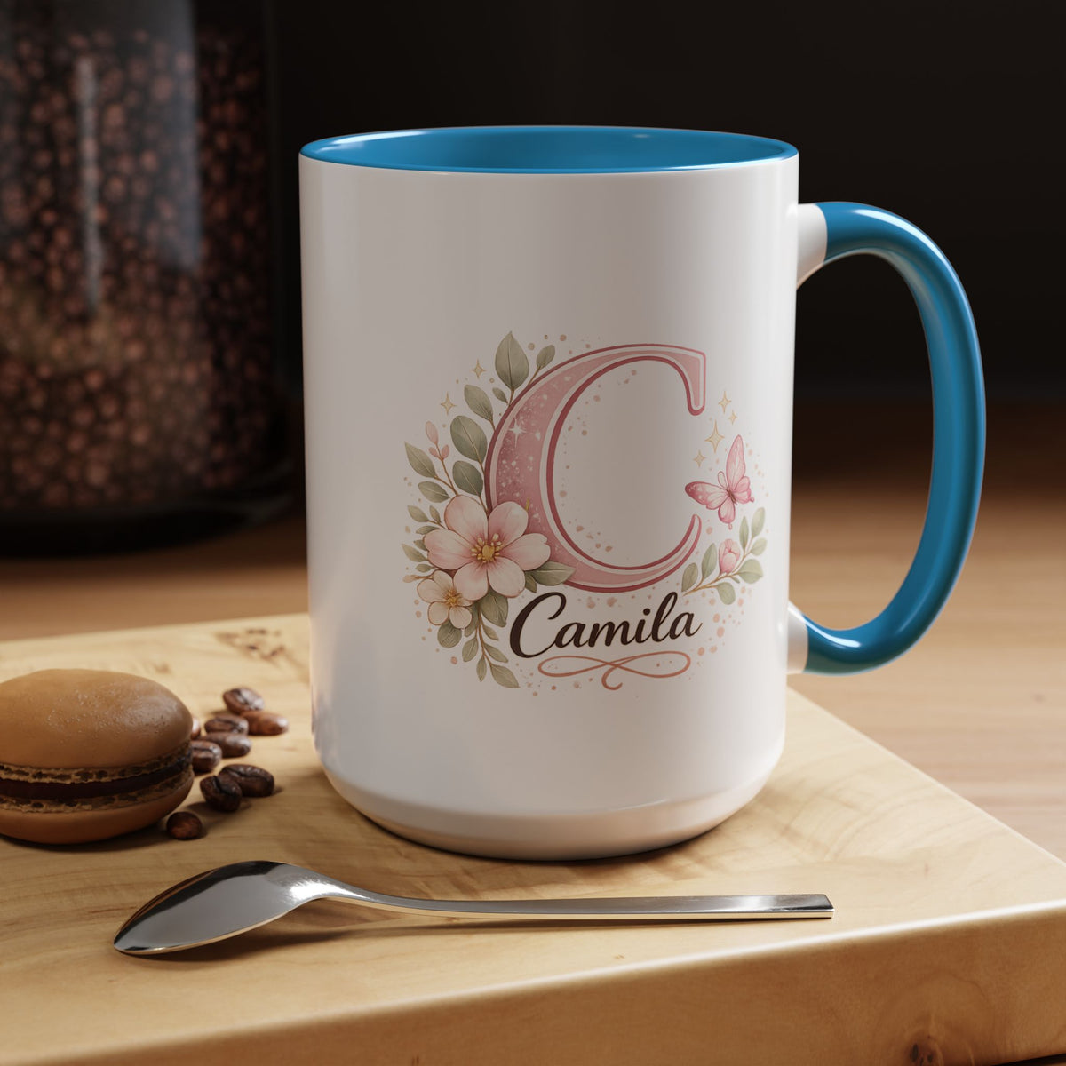 Personalized Initial Name Mug, Custom Floral Monogram Coffee Mug for Women, Butterfly Letter Cup, Birthday Gift for Her, Bridesmaid Mug