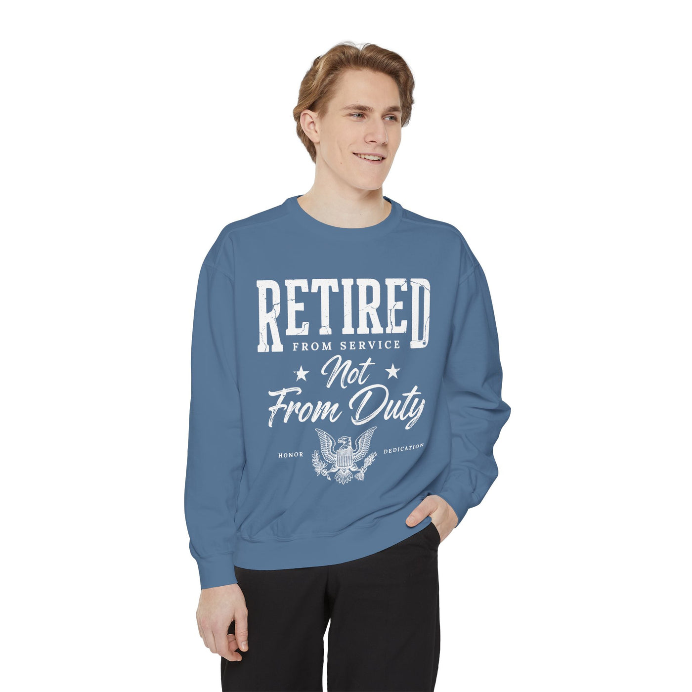 Retired From Service Not From Duty Sweatshirt, Military Retirement Crewneck, Veteran Gift, Patriotic Eagle Veterans Day Pullover for Retiree