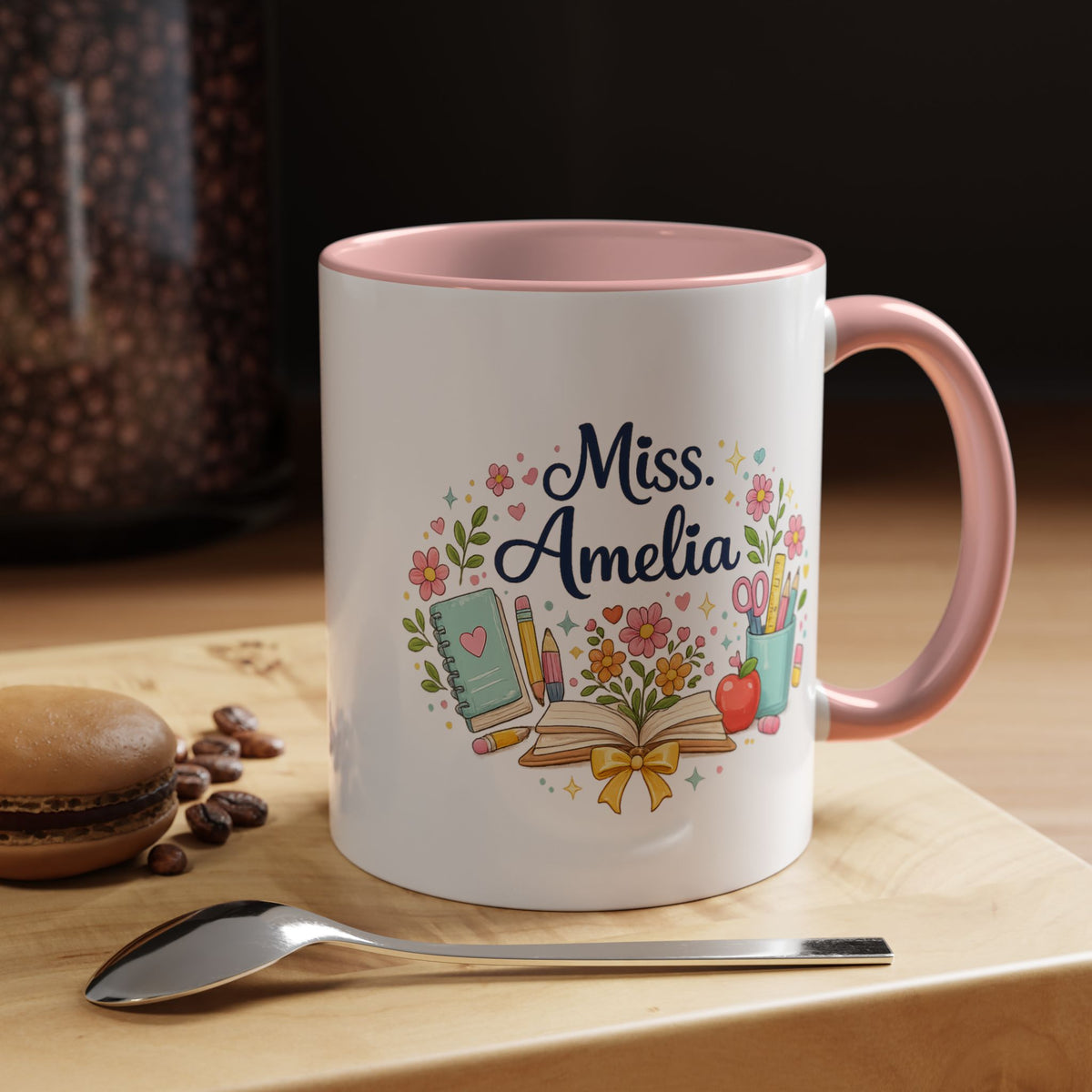 Personalized Teacher Coffee Mug, Custom Teacher Name Gift, Floral Teacher Mug, Teacher Appreciation Present, Classroom Gift