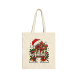 Personalized Christmas Tote Bag, Cotton Canvas 15x16, Buffalo Plaid Initial, Santa Hat, Custom Name Holiday Shopper