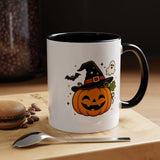 Cute Pumpkin Halloween Mug, Smiling Jack O Lantern Black Accent Coffee Cup, Cute Friendly Ghost Gift for Kids, Teachers or Fall Lovers