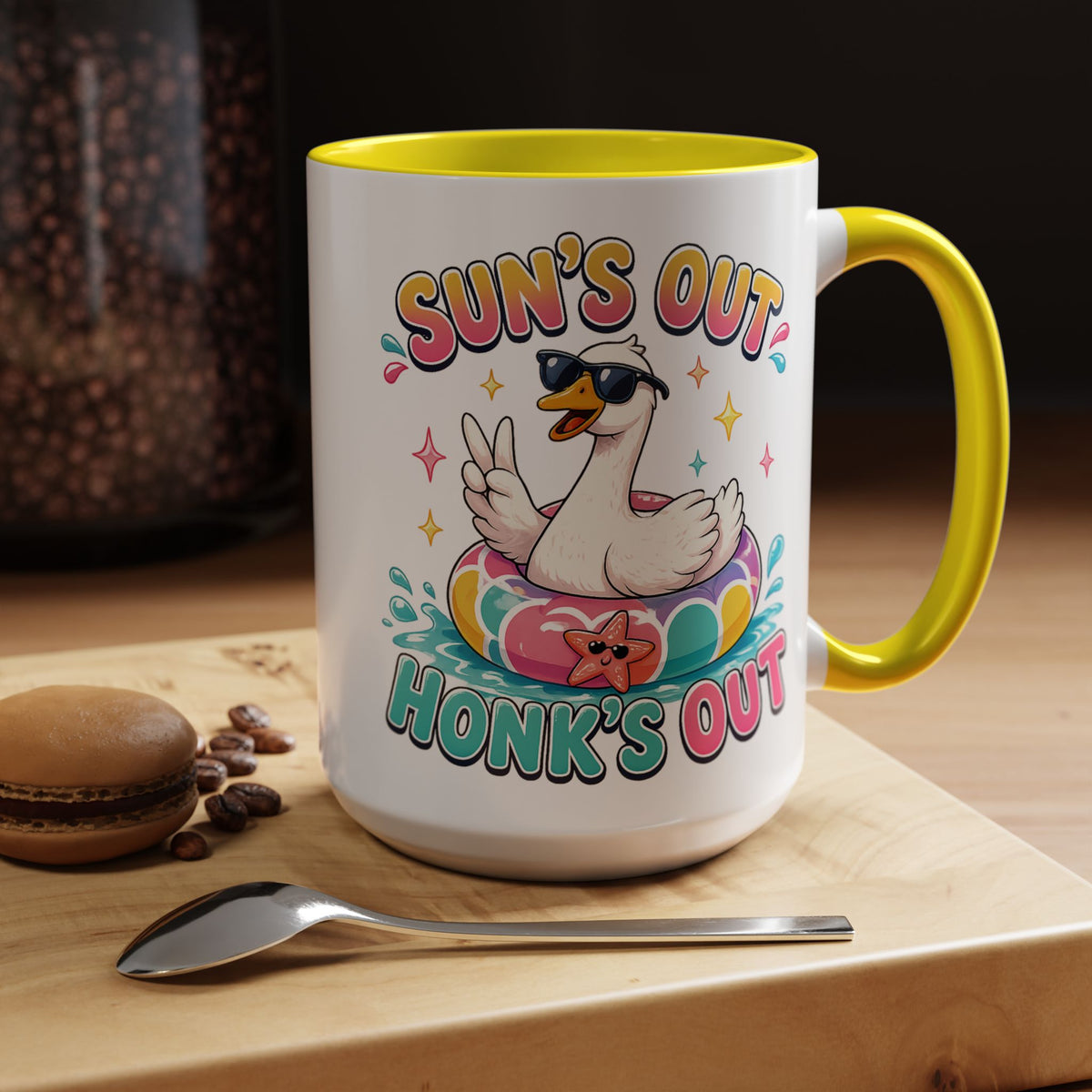 Funny Goose Summer Coffee Mug, Sun's Out Honk's Out Mug, Cute Goose Pool Float Cup, Beach Vacation Gift, Summer Lover Mug