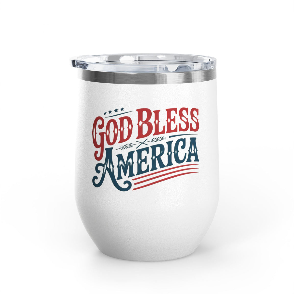 God Bless America Wine Tumbler, Patriotic Drinkware for Women, USA Wine Cup, Fourth of July Gift, American Pride Gift, Red White Blue Cup