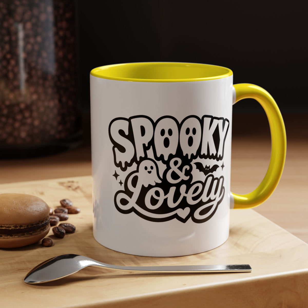 Spooky and Lovely Mug, Cute Ghost Halloween Coffee Cup, Black and White Spooky Season Gift for Her, Gothic Fall Drinkware