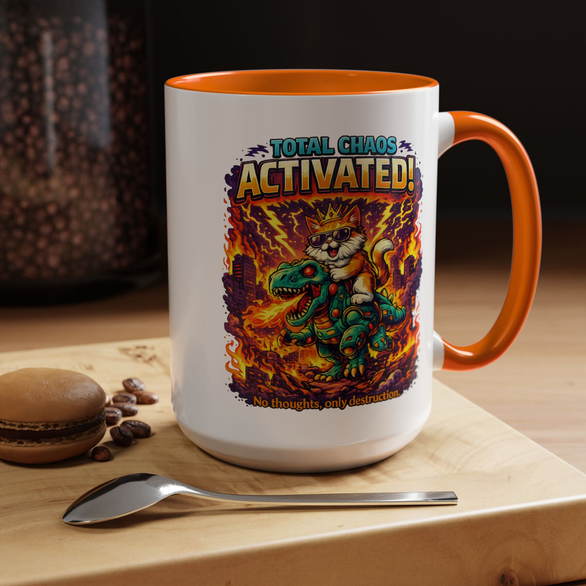 Funny Cat Mug, Chaos Cat Coffee Mug, Cat Lover Gift, Dinosaur Cat Mug, Sarcastic Cat Cup, Gamer Cat Gift, Cat Mom Present