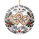 Personalized Wedding Christmas Ornament, Heart Design with Couple Names and Wedding Date, Mr and Mrs Holiday Keepsake Gift for Newlyweds