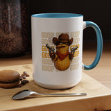 Good Repeating Slogan Cowboy Peanut Mug, Funny Western Office Joke Gift for Coworkers, Sarcastic Outlaw Ceramic Tea Cup with Dark Blue Handle