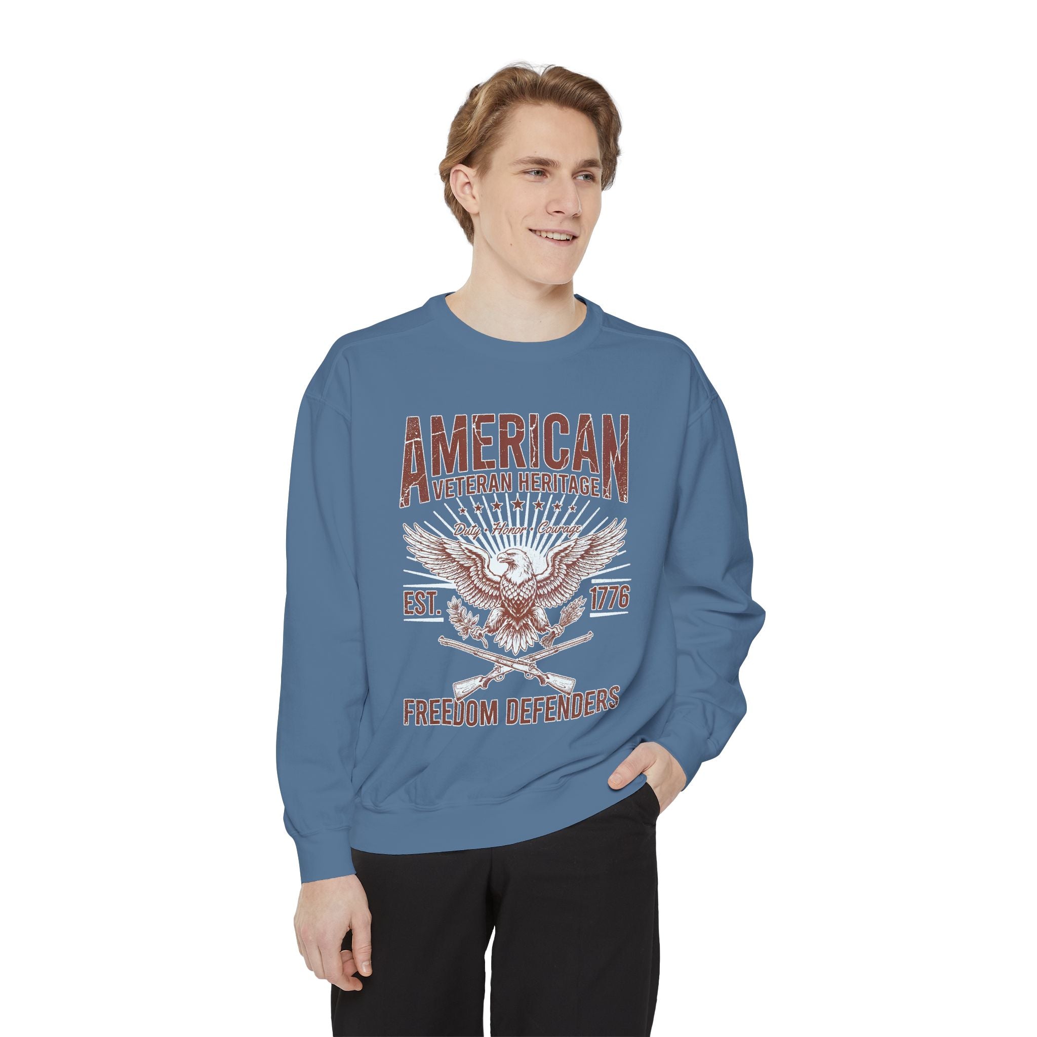American Veteran Heritage Sweatshirt, Freedom Defenders Crewneck, Patriotic Eagle Gift, Veterans Day or Military Retirement Pullover