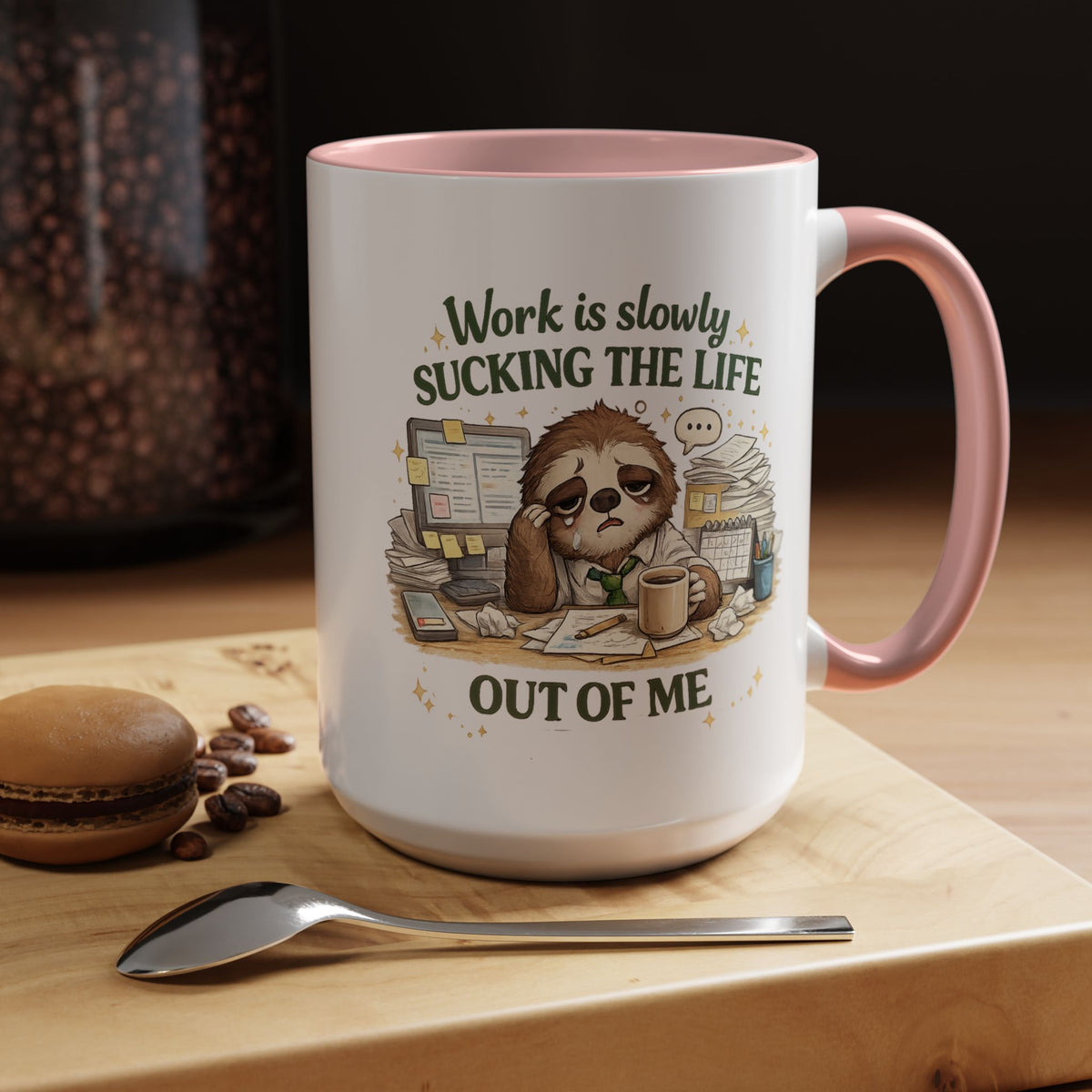 Work Is Slowly Sucking The Life Out Of Me Coffee Mug, Funny Sloth Office Joke Gift for Coworkers, Sarcastic Ceramic Tea Cup with Black Handle