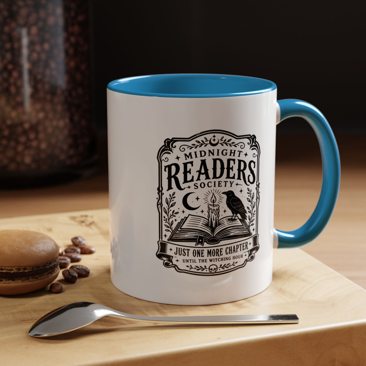 Midnight Readers Society Mug, Gothic Raven Book Black Accent Coffee Cup, Dark Academia Gift for Book Lover, Librarian or Night Reader