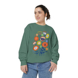 Retro Floral Graphic Sweatshirt, Colorful Botanical Pullover for Flower Lovers, Mid Century Garden Top, Cheerful Nature Gift for Her