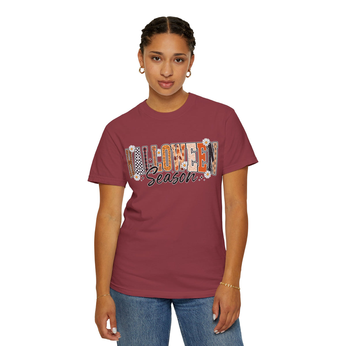 Halloween Season Shirt, Leopard Plaid Pumpkin Letter Graphic Tee, Cute Fall Gift for Women, Spooky October Outfit for Teachers and Moms
