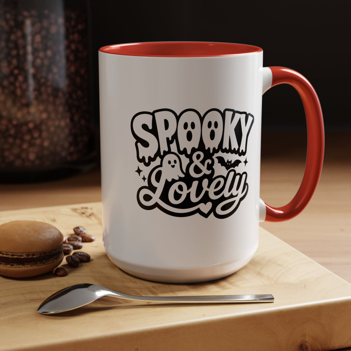 Spooky and Lovely Mug, Cute Ghost Halloween Coffee Cup, Black and White Spooky Season Gift for Her, Gothic Fall Drinkware