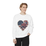 Patriotic Floral Heart Comfort Sweatshirt, American Flag Heart Crewneck, Fourth of July Sweatshirt, USA Gift for Women