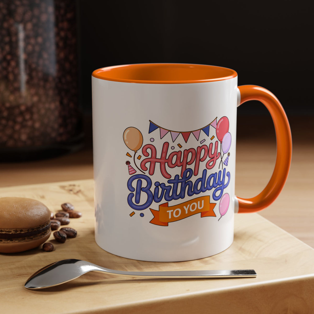 Happy Birthday to You Coffee Mug, Pink and Blue Balloons with Party Bunting, Cheerful Gift for a Sister or Best Friend's Daily Coffee Break
